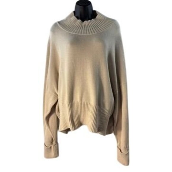 Oversized Beige Ribbed Cotton Sweater Women’s XL - Picture 1 of 9